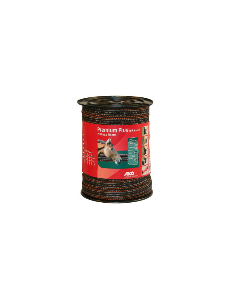 Ruban de clôture Ako Premium Plus 200m x 20mm – Résistant, conductivité 0,18 Ω/m