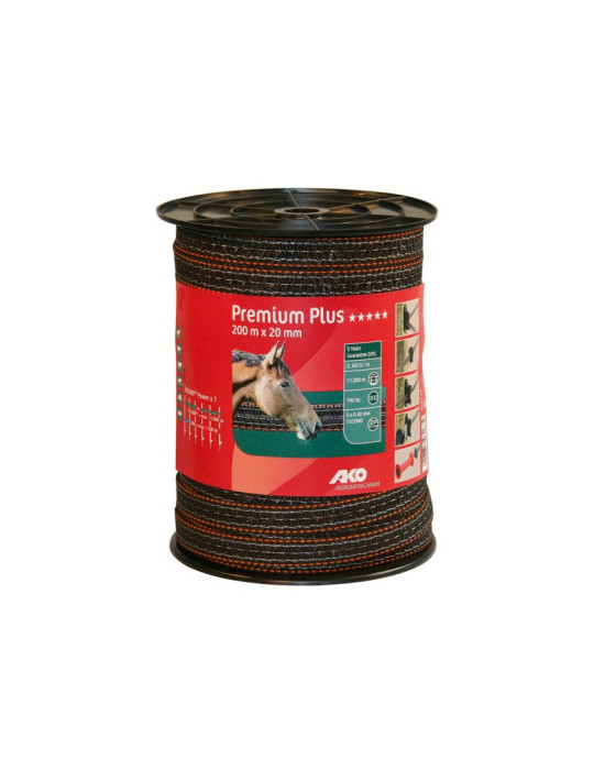 Ruban de clôture Ako Premium Plus 200m x 20mm – Résistant, conductivité 0,18 Ω/m