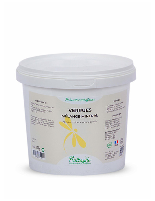 Mélange minéral Verrues Nutragile 1,2 kg pour chevaux. Thuya, magnésium et cuivre pour aider à réduire les verrues