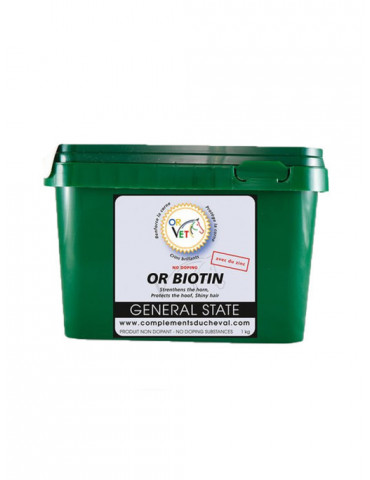 Or-Biotin Zinc 1kg Or-Vet pour chevaux. Renforce la corne, améliore la santé du sabot et du derme grâce à une formule riche