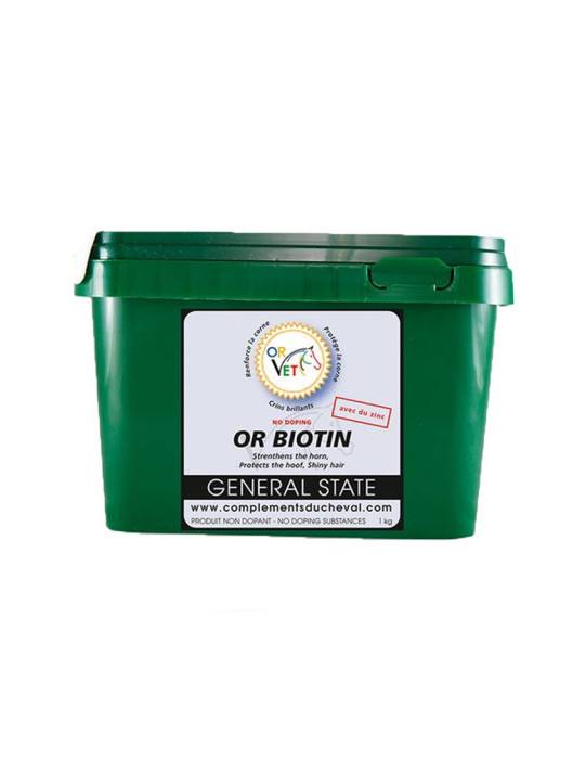 Or-Biotin Zinc 1kg Or-Vet pour chevaux. Renforce la corne, améliore la santé du sabot et du derme grâce à une formule riche