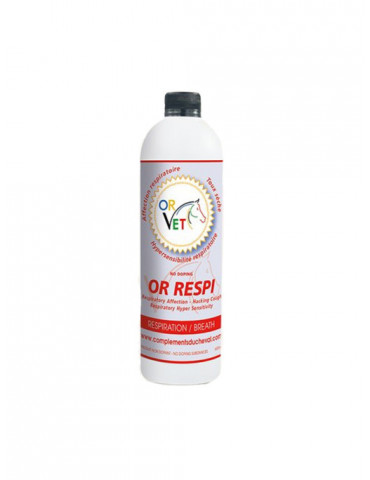Or-Respi Or-Vet 500 ml : solution naturelle pour chevaux, apaise la toux sèche, améliore la respiration, renforce l’immunité fac