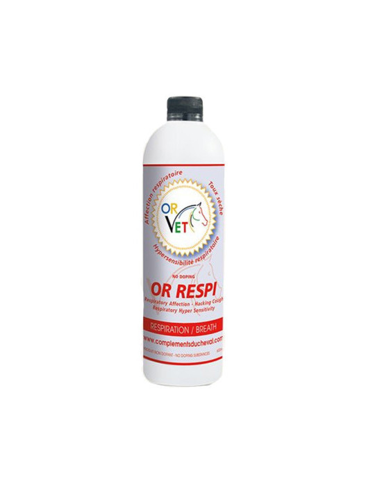 Or-Respi Or-Vet 500 ml : solution naturelle pour chevaux, apaise la toux sèche, améliore la respiration, renforce l’immunité fac
