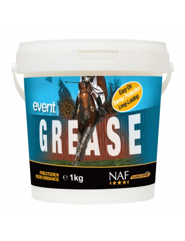 Graisse Event Grease NAF pour chevaux de concours complet. Protège la peau des frottements, réduit les impacts et résiste à l’ea