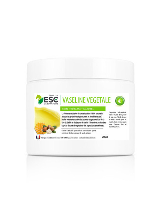 Vaseline végétale 500ml ESC | Soin naturel protecteur pour la peau du cheval